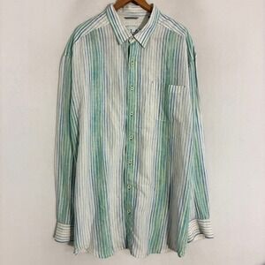 Tommy Bahama Linen Shirt Mens 2XT Button Up Breathable Striped Travel Party